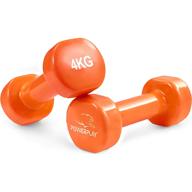 Гантели виниловые POWERPLAY 4125 Achilles 2x4кг. Оранжевые (пара - 2шт)