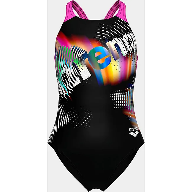 Купальник для девочек Arena LIT LOGO SWIMSUIT V BACK L черный, розовый (для детей)