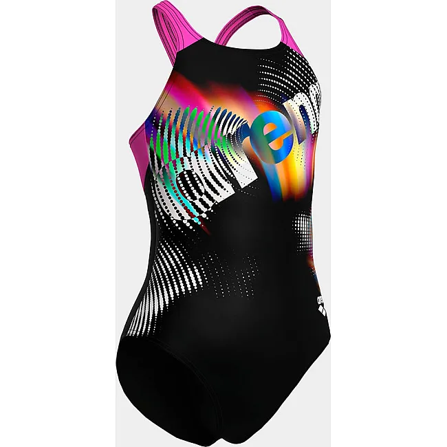Купальник для девочек Arena LIT LOGO SWIMSUIT V BACK L черный, розовый (для детей)