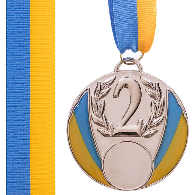 Медаль спортивная с лентой SP-SPORT UKRAINE с украинской символикой C-4339 ø6,5см (Серебряный)