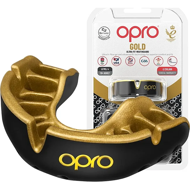Капа для бокса OPRO Gold детская (возраст до 10 лет) Black/Gold (art.102505001)