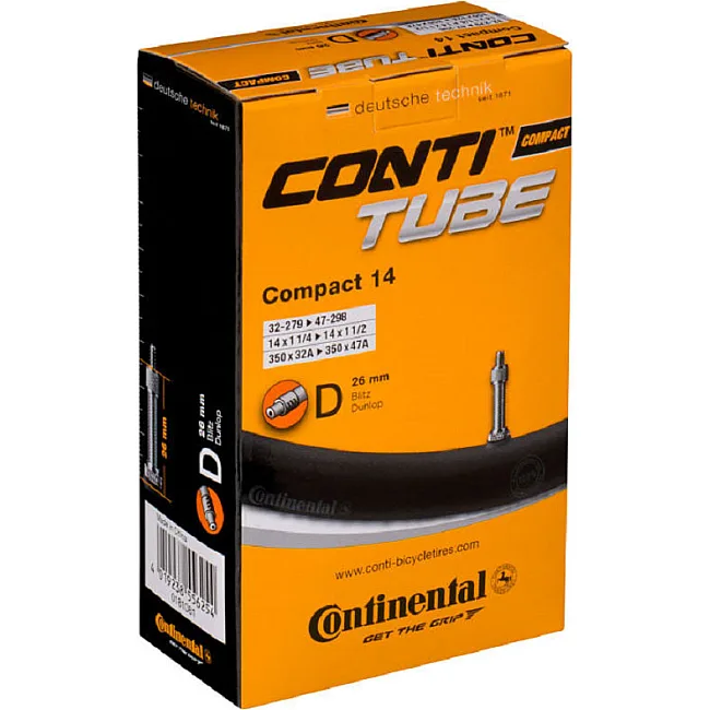 Камера на велосипед CONTINENTAL Compact Tube 14", 32-279->47-298, D26, 150 г
