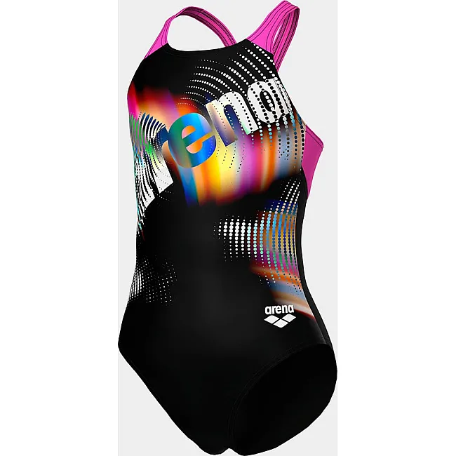 Купальник для девочек Arena LIT LOGO SWIMSUIT V BACK L черный, розовый (для детей)