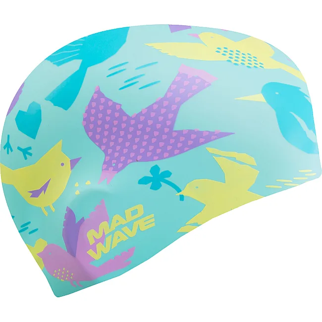 Шапочка для бассейна силиконовая для взрослых MADWAVE Birds M057431 (Голубой)