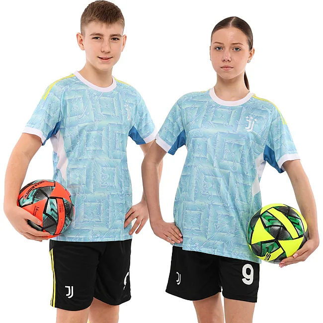 Футбольная форма детская с символикой клуба JUVENTUS гостевая 2026 SP-SPORT CO-7352 (Голубой-черный)