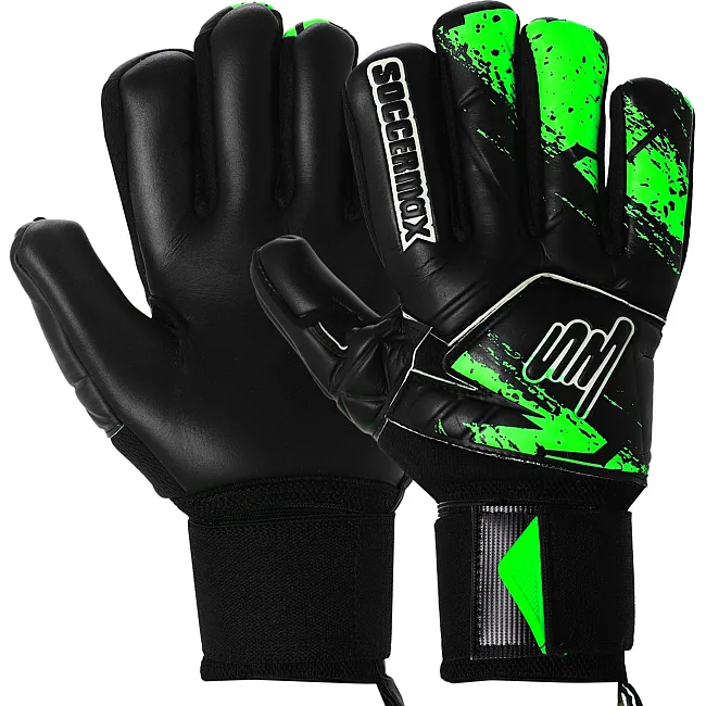 Вратарские перчатки профессиональные с защитой пальцев SOCCERMAX GK-4315 7-11 (Черный-салатовый)