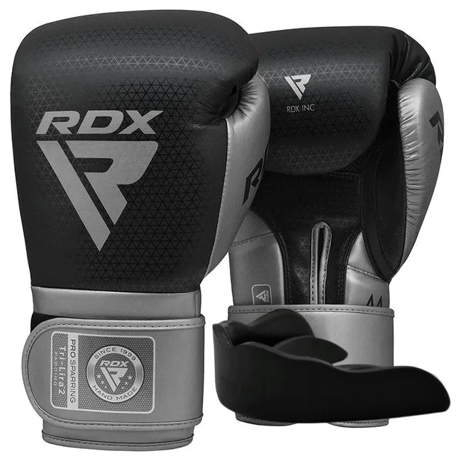 Боксерские перчатки RDX MARK PRO SPARRING TRI LIRA 2 SILVER (капа в комплекте)
