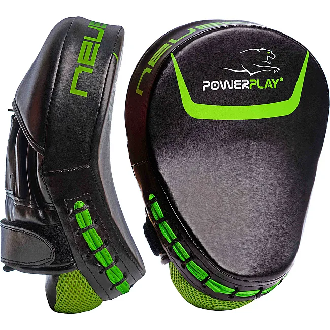 Лапы для бокса POWERPLAY 3041 Черно-зеленые PU