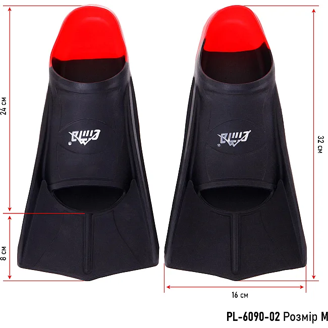 Короткі ласти для тренувань
 CIMA PL-6090-02
 30-44 (Чорний-червоний)