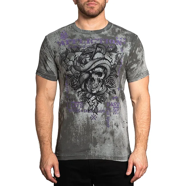 Футболка AFFLICTION Serpent Command Silver Lava Wash