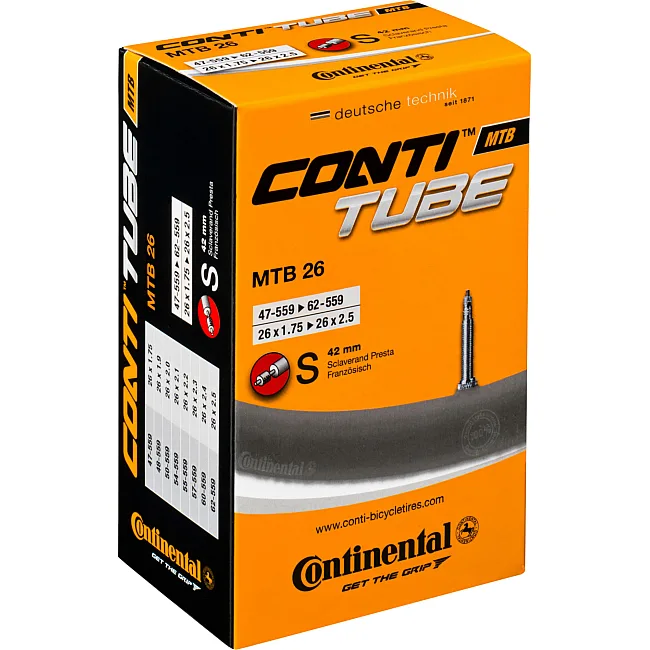 Камера для велосипеда CONTINENTAL MTB Tube 26", 47-559->62-559, S42, 210 г