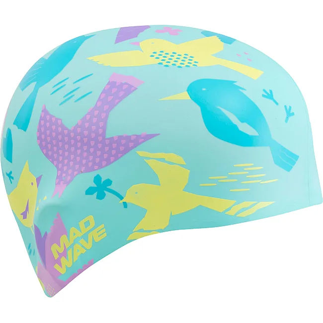 Шапочка для бассейна силиконовая для взрослых MADWAVE Birds M057431 (Голубой)
