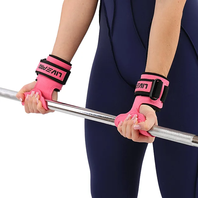 Накладки для підтягування та тяги WEIGHT LIFTING WRIST WRAPS LiveUp LP8757 2шт (Рожево-чорний)