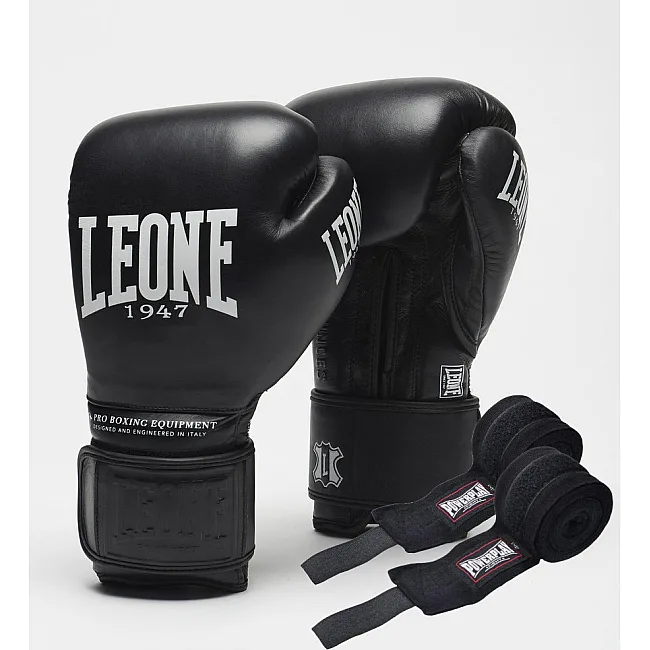 Боксерські рукавиці Leone GN111 THE GREATEST Black (бинти 4 м. в комплекті)
