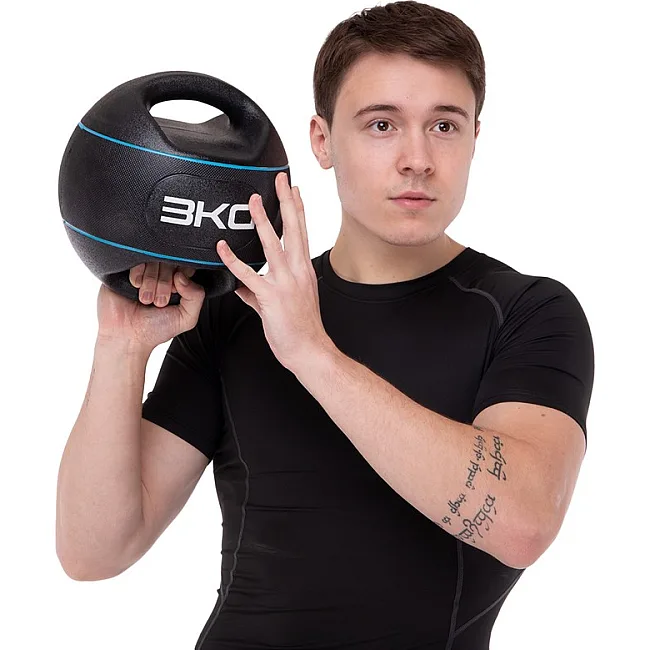 Медбол мяч медицинский двуручный с хватами ZELART
 TA-7827-3 вес-3кг d-25см (Голубой)