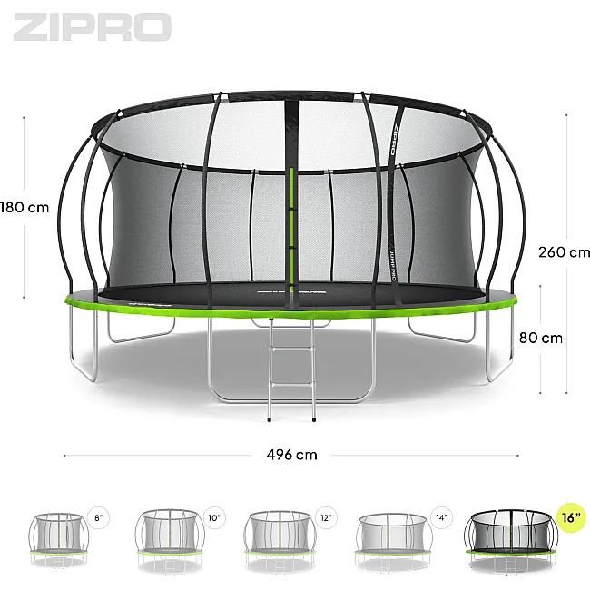 Батут Zipro Jump Pro Premium с внутренней сеткой 16 футов 496 см черно-зеленый