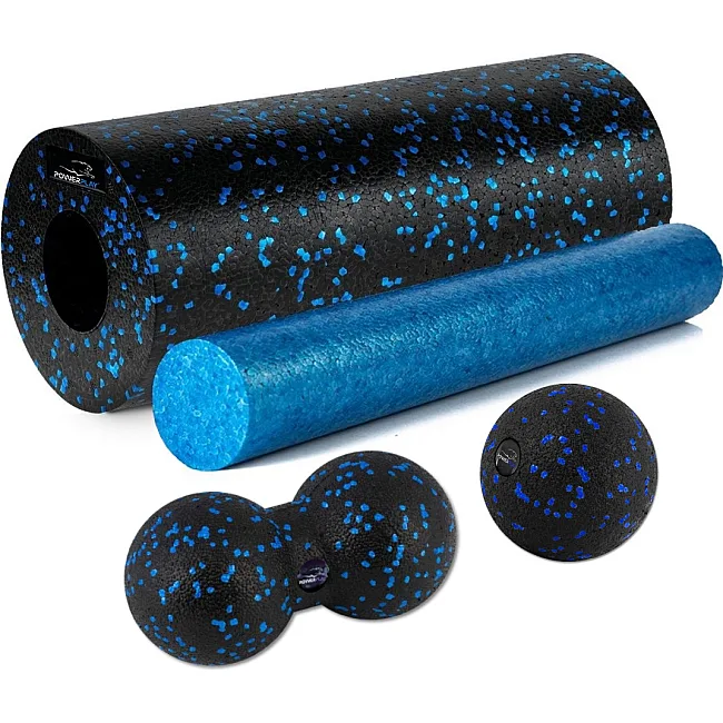 Массажный набор PowerPlay PP_4015 EPP Foam Roller Set 4in1 (2-я роллы + 2-я мячи) Черно-синий