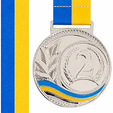 Медаль спортивна зі стрічкою SP-SPORT UKRAINE з українською символікою C-6826 (Срібний)