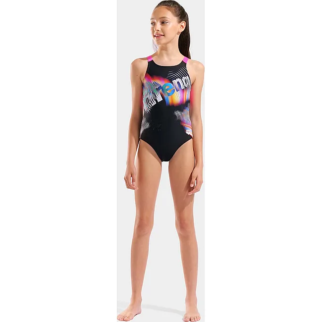 Купальник для девочек Arena LIT LOGO SWIMSUIT V BACK L черный, розовый (для детей)