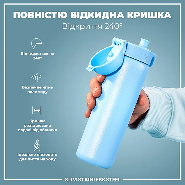 Пляшка для води металева ION8 600 мл. Stainless Steel , Alaskan Blue