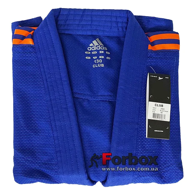 Кимоно для дзюдо Adidas Club (синий/оранжевые полосы, J350BP)
