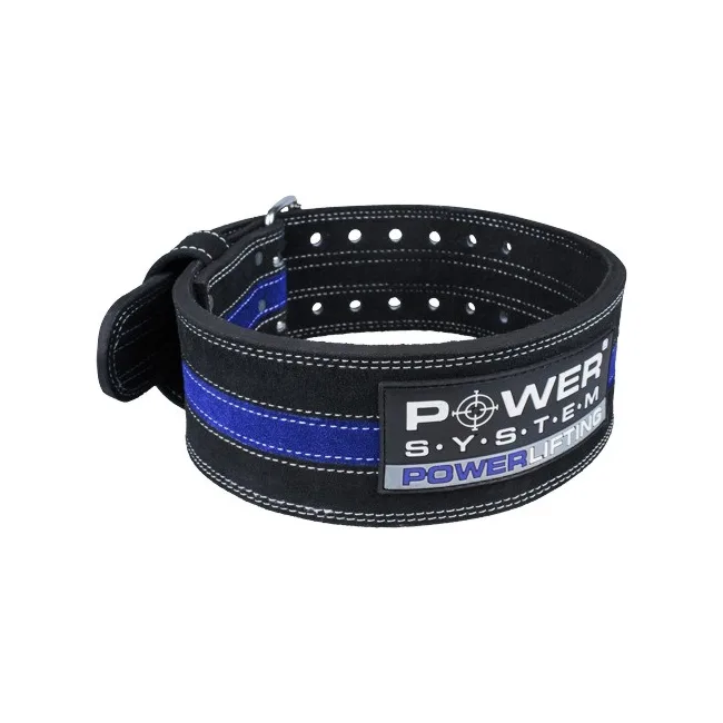 Пояс для пауэрлифтинга POWER SYSTEM PS-3800 кожаный Black/Blue Line