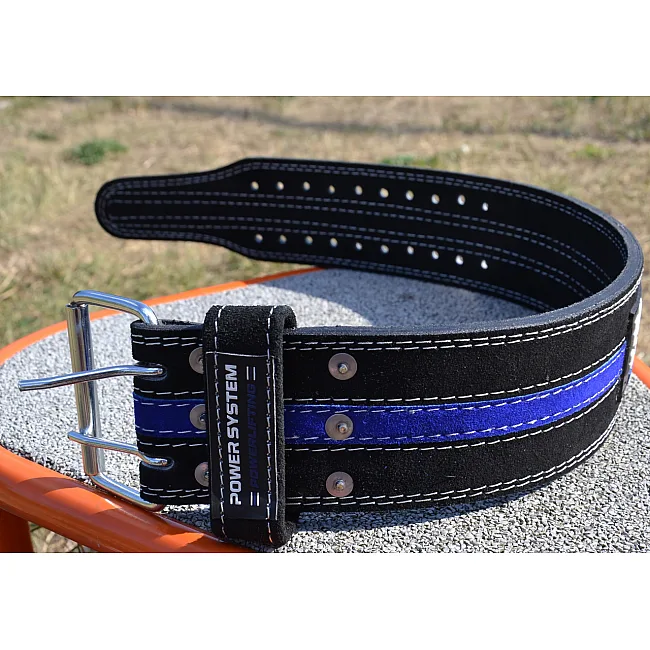 Пояс для пауэрлифтинга POWER SYSTEM PS-3800 кожаный Black/Blue Line