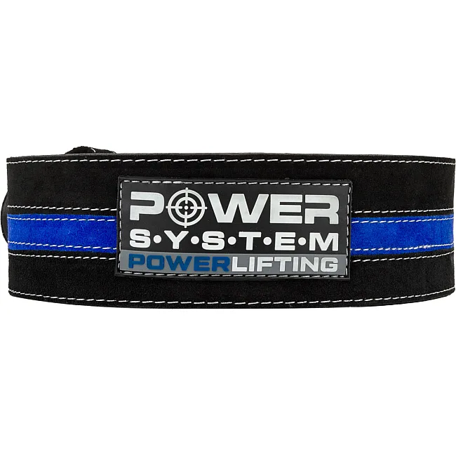 Пояс для пауэрлифтинга POWER SYSTEM PS-3800 кожаный Black/Blue Line