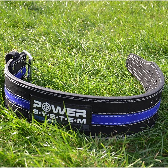 Пояс для пауэрлифтинга POWER SYSTEM PS-3800 кожаный Black/Blue Line