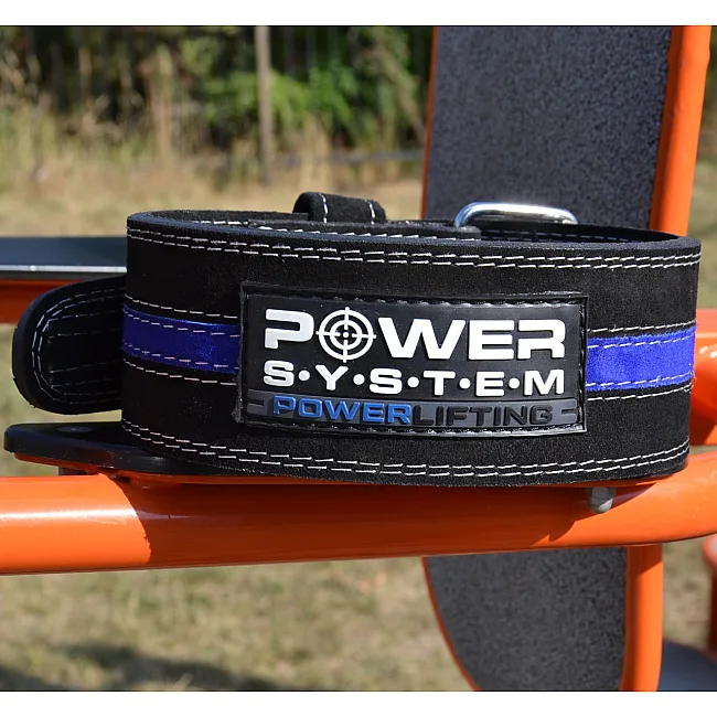Пояс для пауэрлифтинга POWER SYSTEM PS-3800 кожаный Black/Blue Line