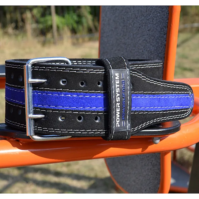 Пояс для пауэрлифтинга POWER SYSTEM PS-3800 кожаный Black/Blue Line
