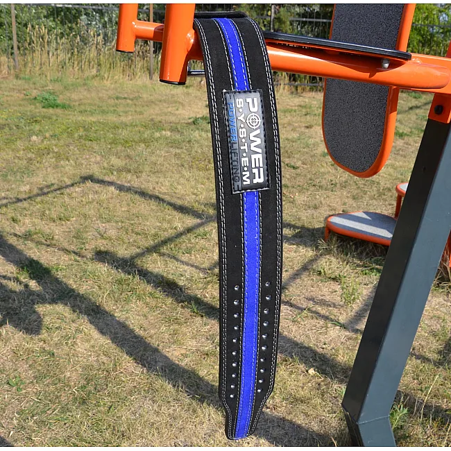 Пояс для пауэрлифтинга POWER SYSTEM PS-3800 кожаный Black/Blue Line