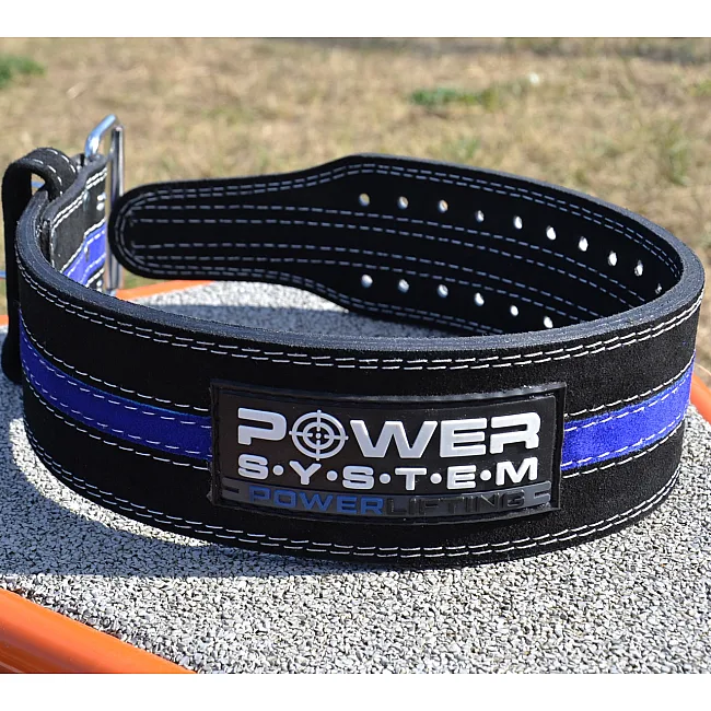 Пояс для пауэрлифтинга POWER SYSTEM PS-3800 кожаный Black/Blue Line