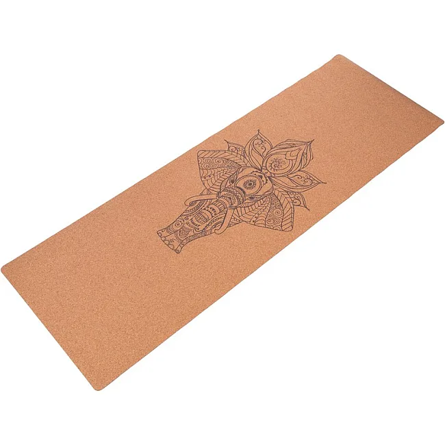 Коврик для йоги Пробковый каучуковый двухслойный Yoga mat RECORD
 FI-7156-5 183x61мx0.4cм с принтом Слон