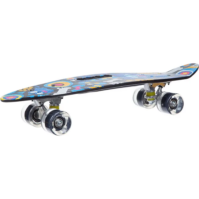 Пенни борд Penny Board круизер пластиковый со светящимися колесами и ручкой для переноски 24