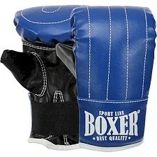 Перчатки снарядные-блинчики для бокса искусственная кожа BOXER 2015 (Синий-черный)