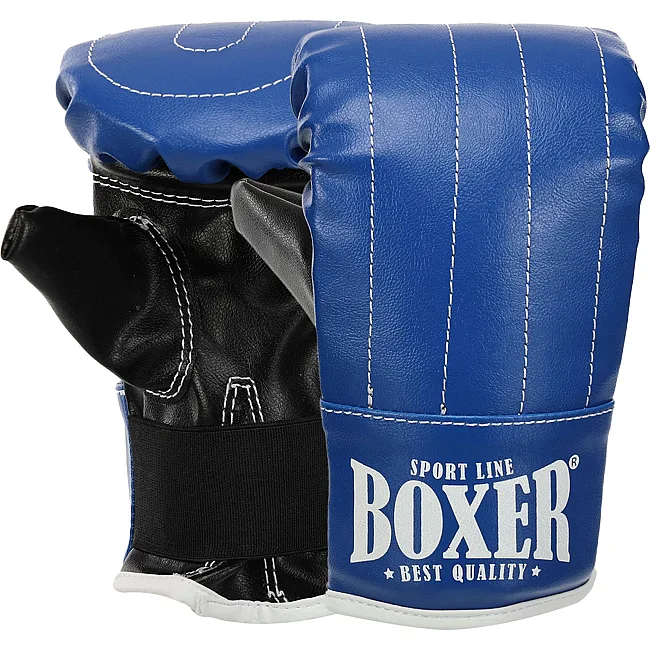 Перчатки снарядные-блинчики для бокса искусственная кожа BOXER 2015 (Синий-черный)