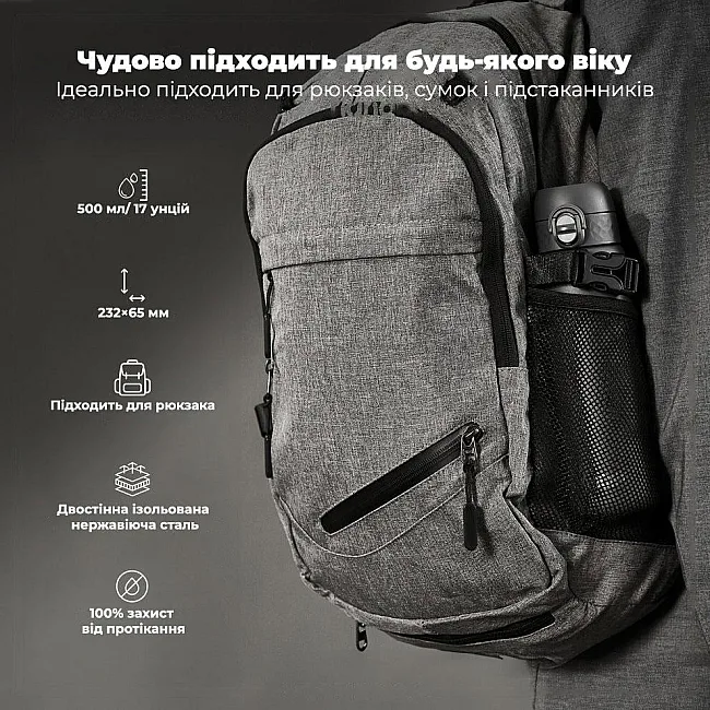 Бутылка для воды металлическая вакуумная ION8 500 мл. Vacuum Insulated, Grey