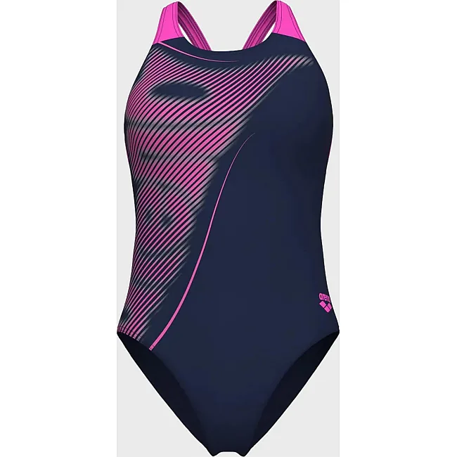 Купальник закрытый для женщин Arena BRIGHT GLARE SWIMSUIT V BACK фиолетовый