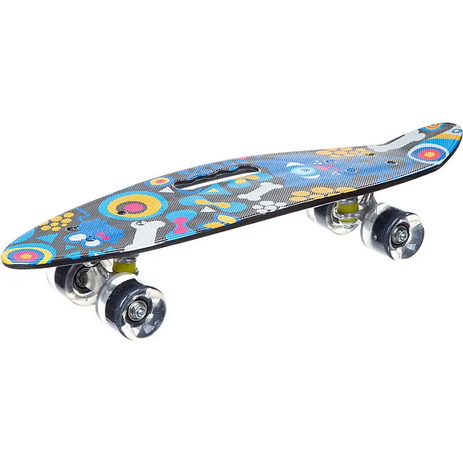 Пенни борд Penny Board круизер пластиковый со светящимися колесами и ручкой для переноски 24