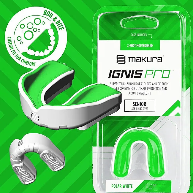 Капа для бокса MAKURA Ignis взрослая (возраст 11+) White/Green (art.6017514051)