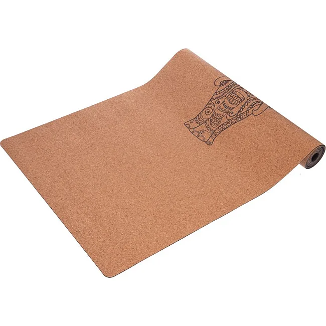 Коврик для йоги Пробковый каучуковый двухслойный Yoga mat RECORD
 FI-7156-5 183x61мx0.4cм с принтом Слон
