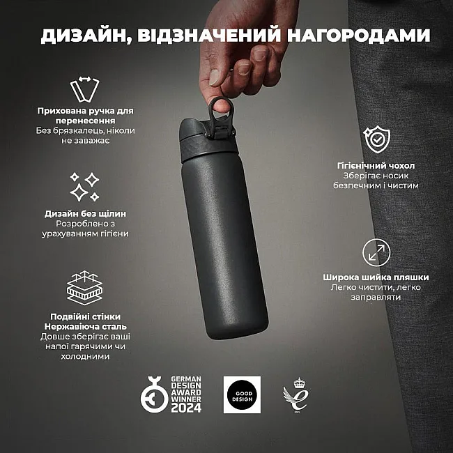 Бутылка для воды металлическая вакуумная ION8 500 мл. Vacuum Insulated, Grey