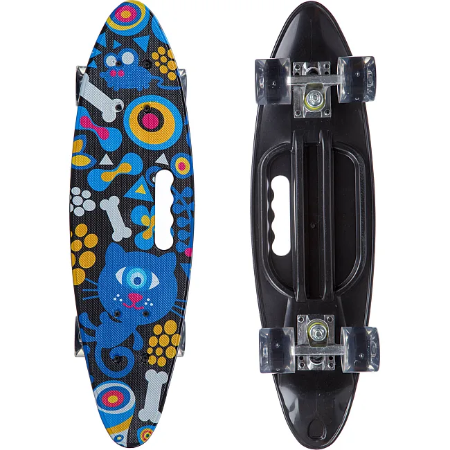 Пенни борд Penny Board круизер пластиковый со светящимися колесами и ручкой для переноски 24