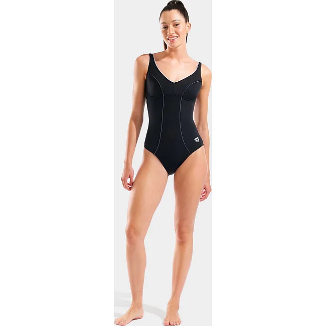 Купальник закрытый для женщин Arena CLIP BACK SWIMSUIT SOLID B черный, белый (для женщин)