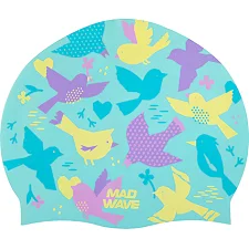Шапочка для бассейна силиконовая для взрослых MADWAVE Birds M057431 (Голубой)
