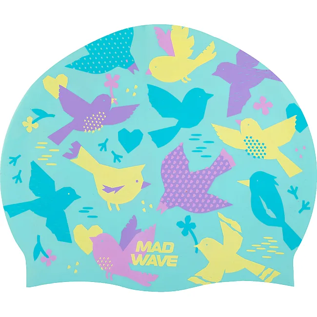 Шапочка для бассейна силиконовая для взрослых MADWAVE Birds M057431 (Голубой)