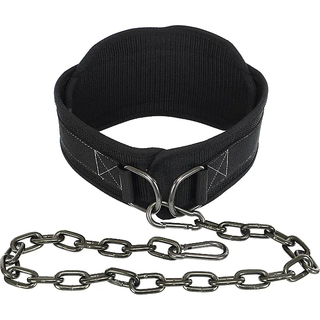 Пояс атлетический для отягощения текстильный с цепью и карабином EZOUS DIP BELT SOFT STRAP N-03 спинка-16см