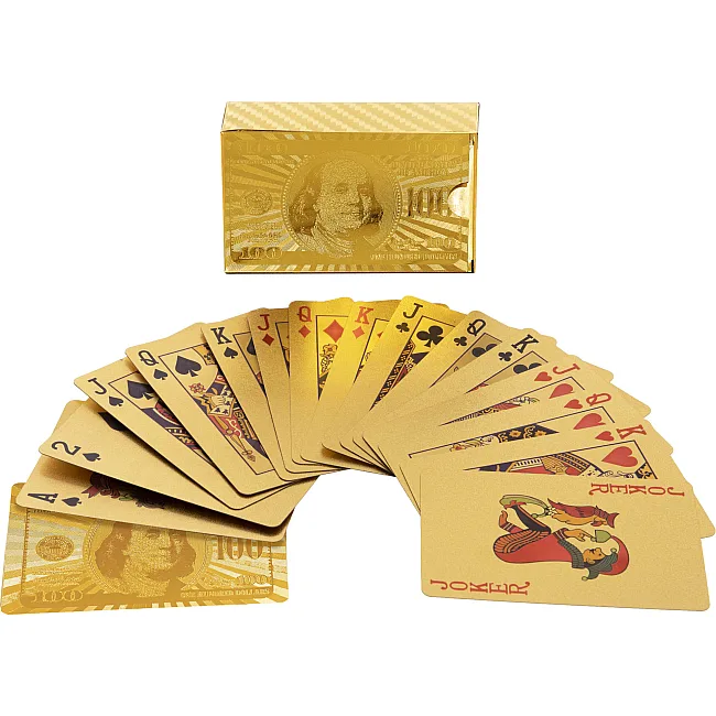 Игральные карты
 пластиковые золотые SP-SPORT
 GOLD 100 DOLLAR IG-4566-G 54 карты