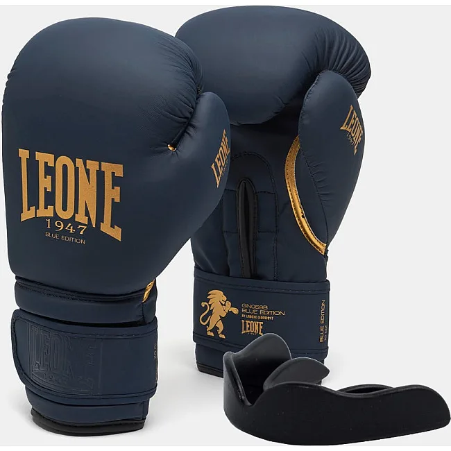Боксерские перчатки Leone GN059B Blue Edition (капу в комплекте)